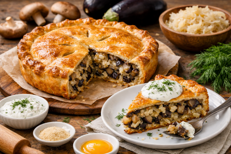 Pastei met zuurkool, aubergine en shiitake