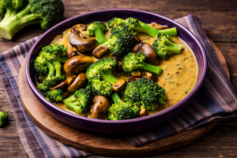 Romige broccoli met champignons en kerrie