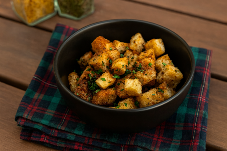 Zelfgemaakte croutons met kruiden