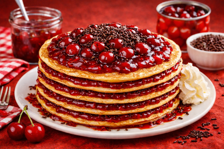 Pannenkoekentaart met kersen en chocolade