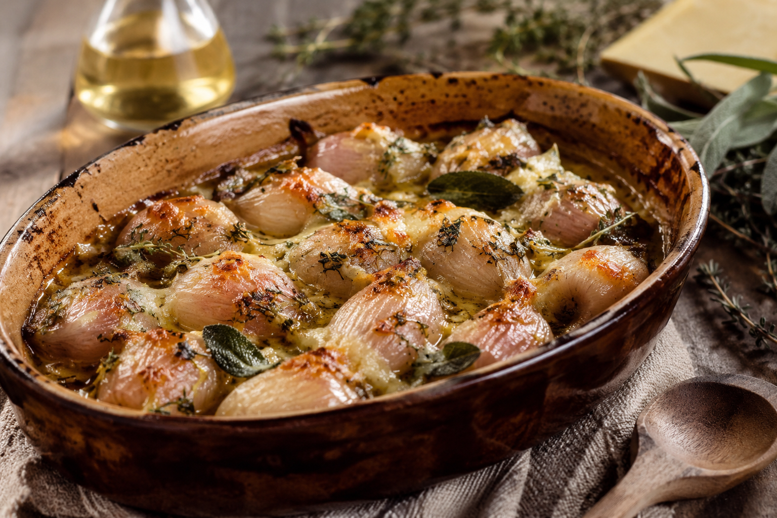 Gegratineerde sjalotten met Fontina